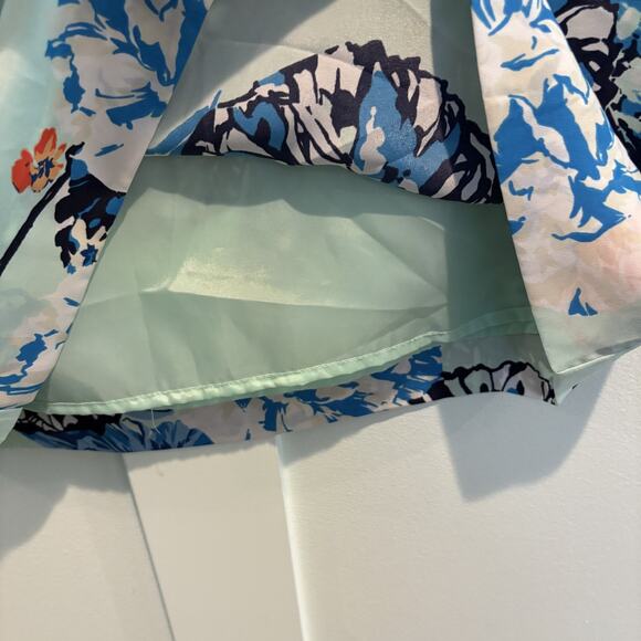 J Crew Dress Women 0 Blue Green Orange Floral Short Sleeve Lined Brunch Cocktail - Picture 5 of 11